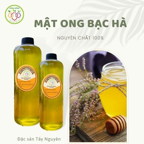 Mật ong bạc hà Đặc sản Tây Nguyên - nguyên chất chai 330ml 1000ml bao test