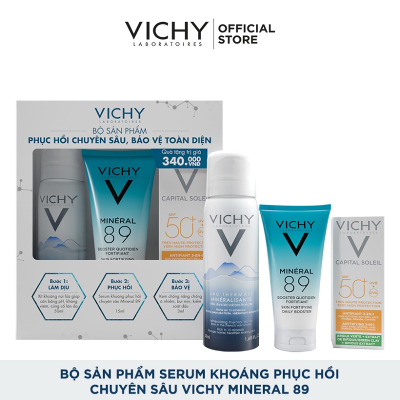 Bộ sản phẩm serum khoáng phục hồi chuyên sâu Vichy Mineral 89