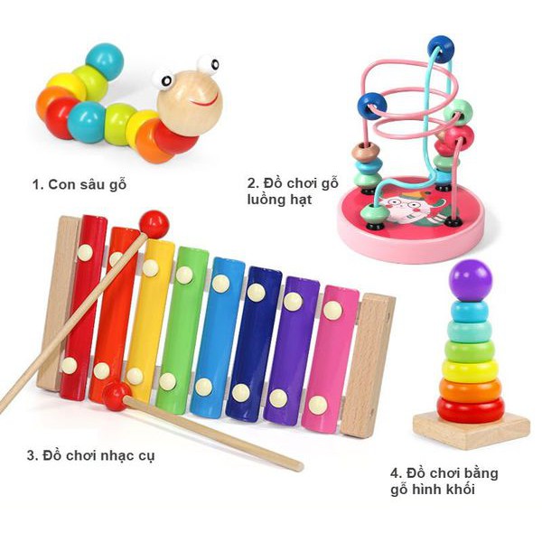 Combo 4 món Đồ Chơi Gỗ Montessori Cho Bé Tư Duy, Phát Triển Trí Tuệ Vừa Học Vừa Chơi