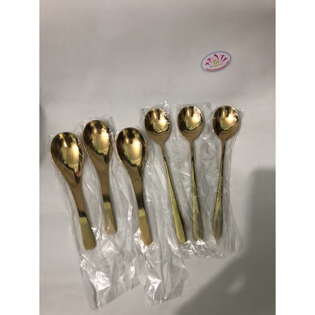 Bộ 3 muỗng sò hoặc súp kiểu Hàn Quốc vàng gold inox 304 cao cấp bóng sáng sang chảnh Hcm