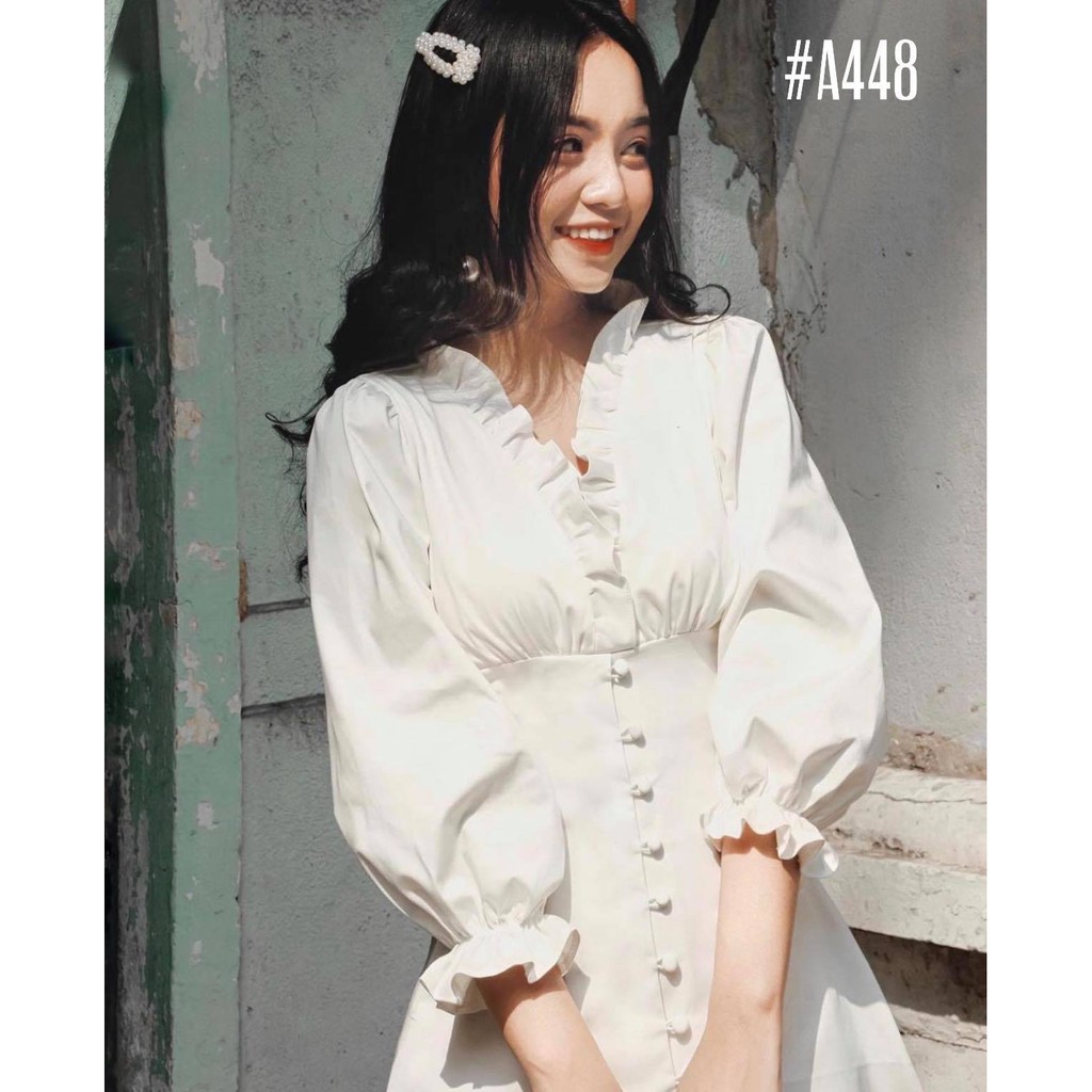 [Mã SKAMA06 giảm 8% tối đa 50K đơn 250K] Đầm trắng dạo phố viền bèo xinh xắn | BigBuy360 - bigbuy360.vn