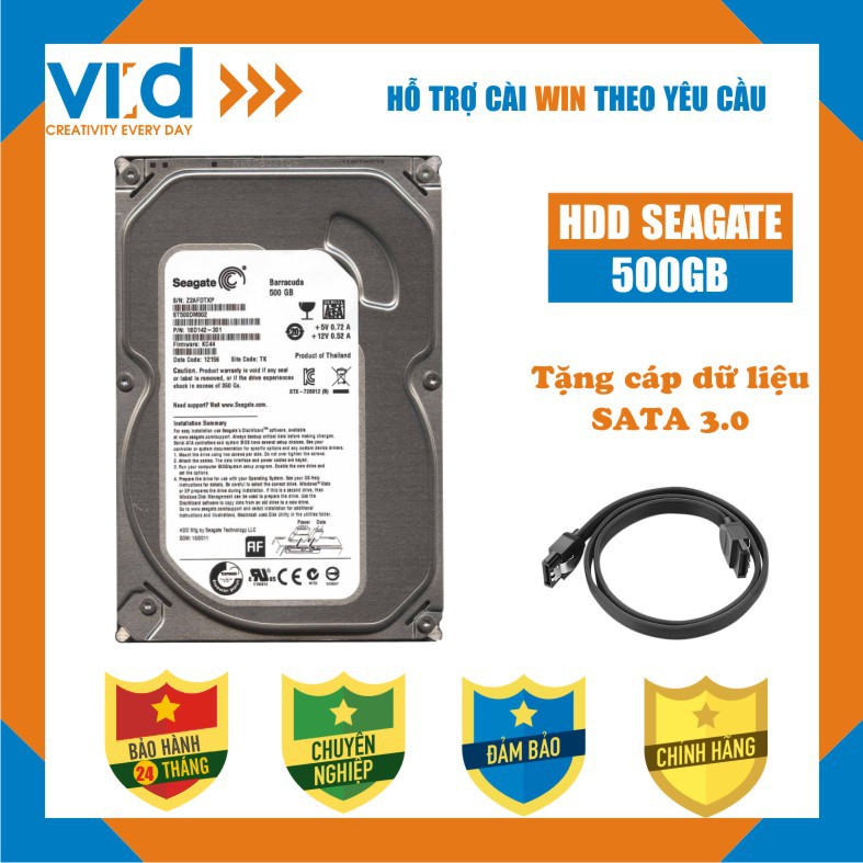 Ổ cứng HDD 500GB Seagate - Tặng cáp sata 3.0 - Hàng nhập khẩu tháo máy đồng bộ mới 98% - bảo hành 24T