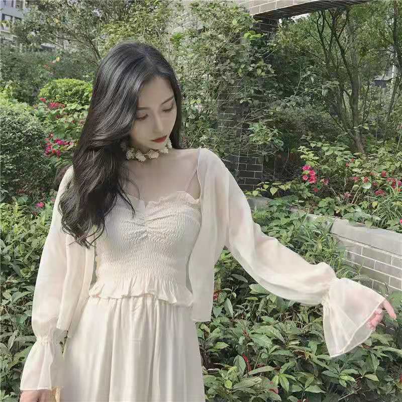 Áo Khoác Cardigan Vải Voan Tay Dài Phong Cách Mùa Hè Năng Động Cho Phái Nữ