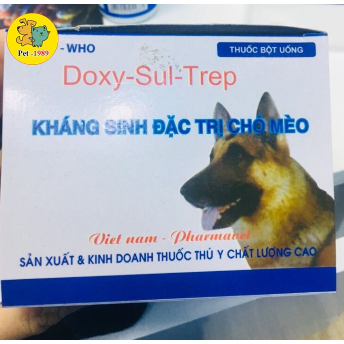 1 Hộp ( 25 gói ) Bột uống Doxy - Sul - Trep Kháng sinh chó mèo 5g