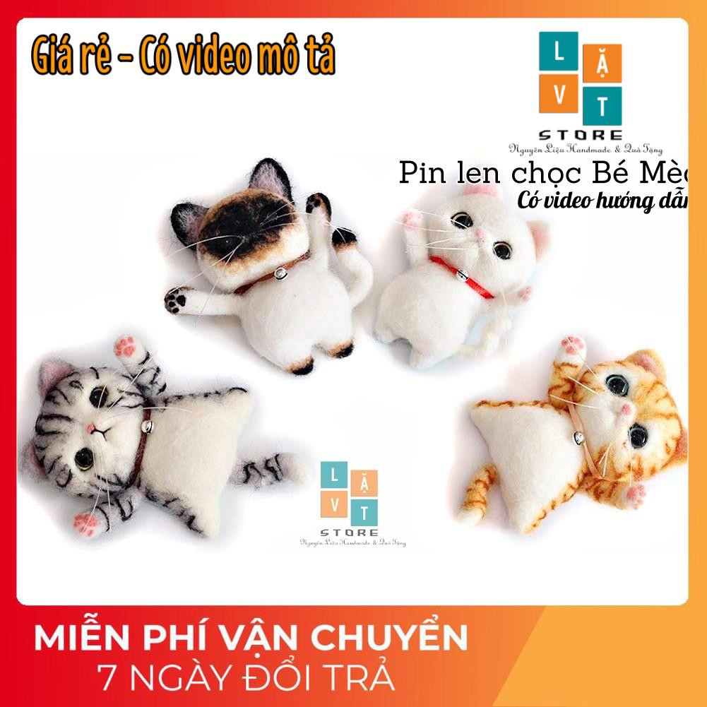 Tự làm Pin cài áo từ len chọc hình Con Mèo, Có Video hướng dẫn - Needle Felting Cat