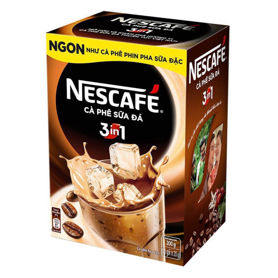 Cà Phê NESCAFÉ Hòa Tan 3in1 1 Hộp 10 Gói x 20g/gói FREE SHIP Cafe Nescafe Hòa Tan 3 Trong 1 Uống Liền Coffee Sữa Đá