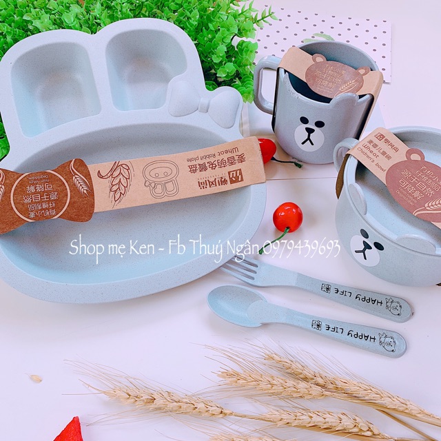 Khay nhựa lúa mạch hình thỏ kèm thìa dĩa