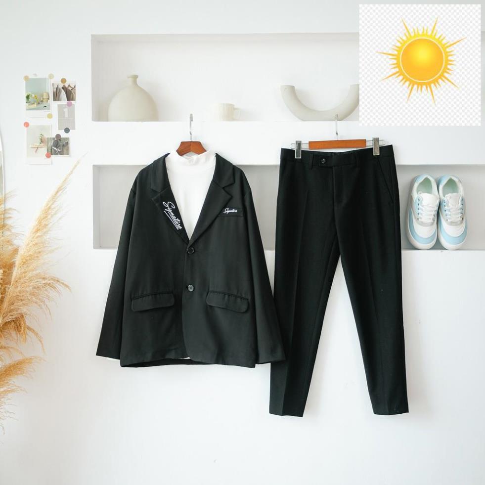 Áo Blazer Dài Tay MANDO Vải Tuytsi Nam Nữ Form Rộng Họa Tiết Thêu Phong Cách Hàn Quốc Basic Thời Trang AVN002