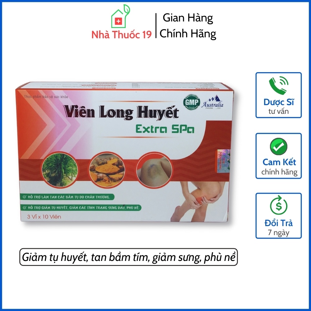 Viên Long Huyết Extra Spa - Hỗ Trợ Giảm Tụ Huyết, Giảm Sưng Đau Phù Nề, Giúp Tan Bầm Tím Do Chấn Thương (Hộp 30 Viên)