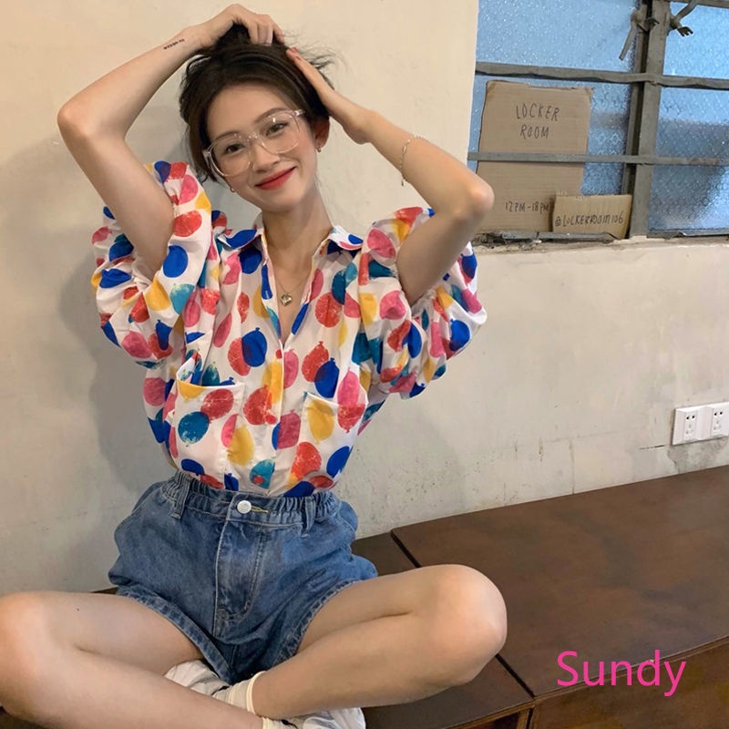 Áo sơ mi cổ đứng tay ngắn in họa tiết hoa thời trang mùa hè dành cho nữ