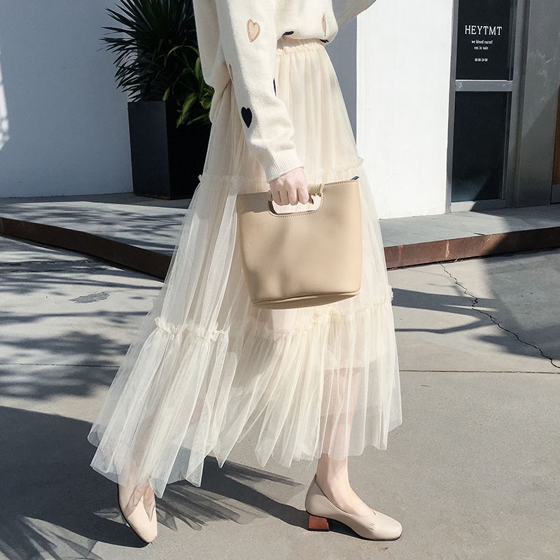 Chân Váy Lưới Dáng Chữ A Dài Qua Gối Thời Trang Mùa Đông Cho Nữ