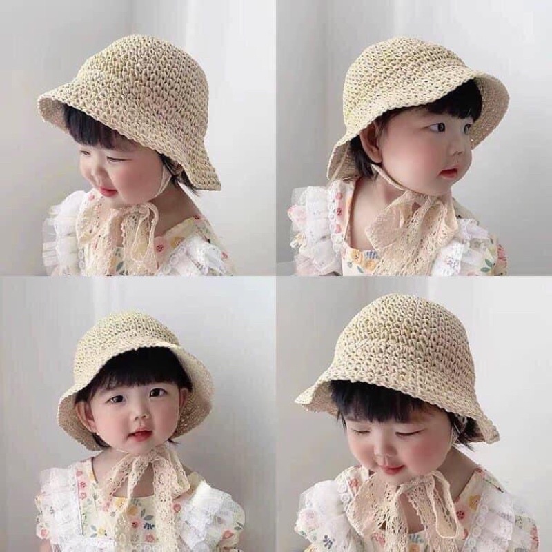 Mũ cói Ajuma - Nón cói cho bé từ 0-3 tuổi hàng loại 1