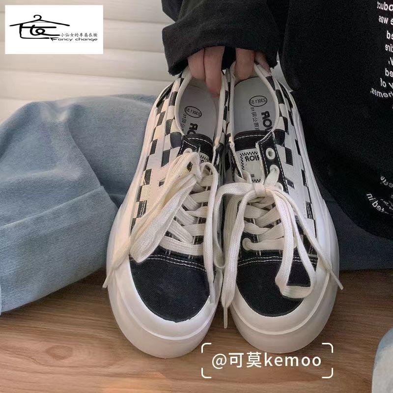 Giày Thể Thao Canvas Đế Dày Mũi Tròn Màu Trắng Đen Thời Trang Cho Nữ