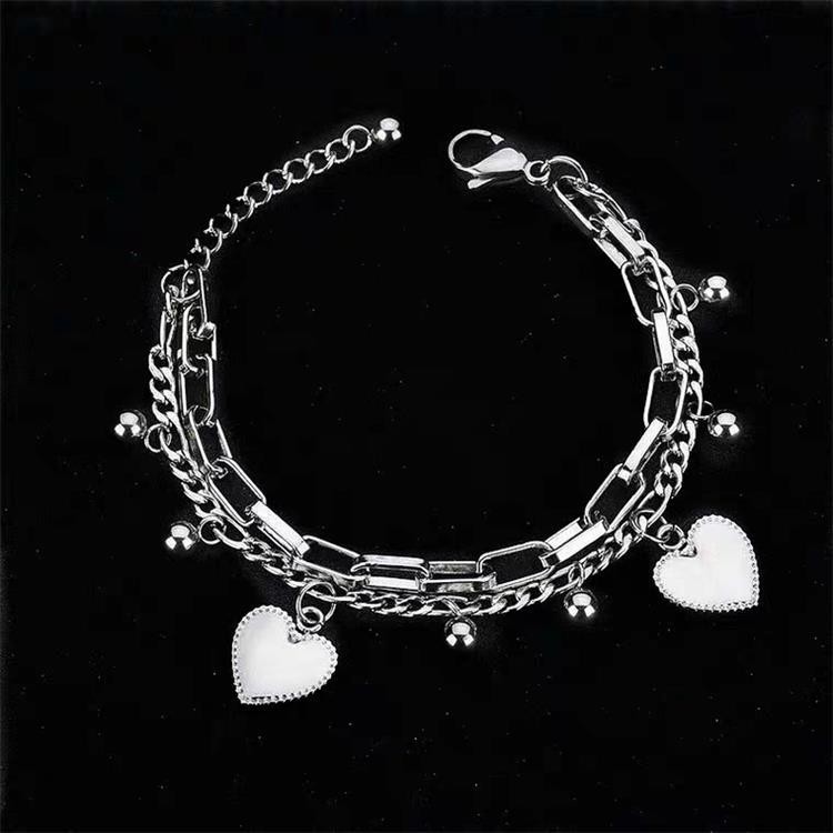 Vòng Tay Dây Xích Hợp Kim Mạ Bạc Hình Trái Tim Xinh Xắn - Bracelet Khoẻ Khoắn Lắc Tay Nữ TT02