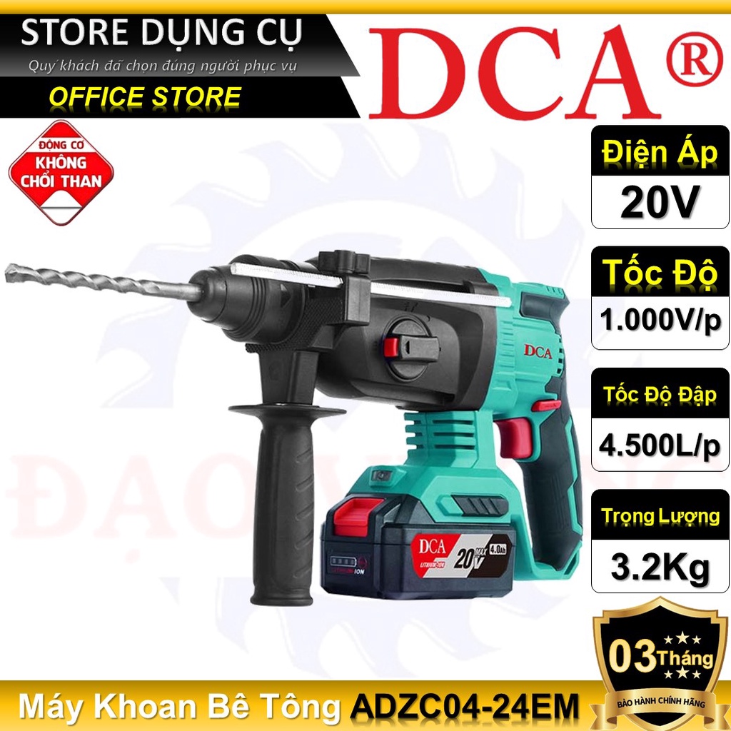 20V Máy khoan bê tông dùng pin DCA ADZC04-24Z , ADZC04-24EM | 20V/4.0Ah x 2 | Động cơ không chổi than