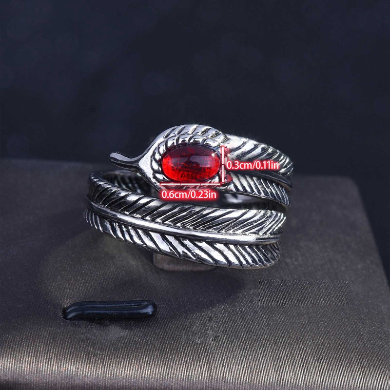 Nhẫn bạc 925 đính đá ruby nhân tạo phối lông vũ thời trang