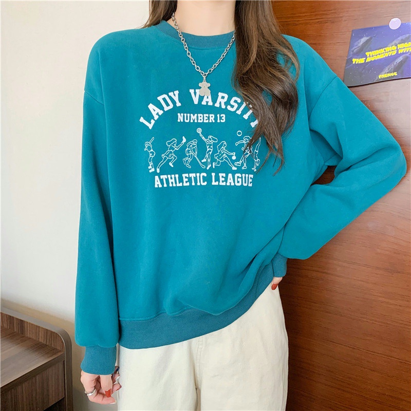 SUXI Áo Sweater Mỏng Cổ Tròn Tay Dài Dáng Rộng In Chữ Thời Trang Cho Nữ