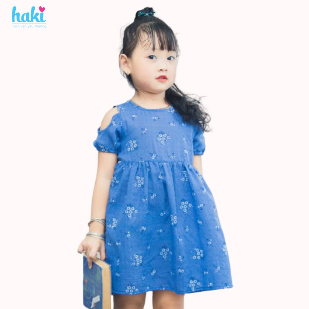 Váy bé gái hở vai chun tay -HK483, đầm mùa hè cho bé từ 10-27kg HAKI