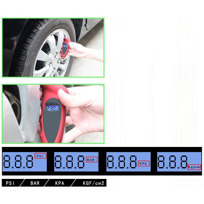 THANH LÝ,HƠI XƯỚC Máy đo áp suất điện tử lốp xe máy ô tô có đèn led dùng được ban đêm hiển thị 4 loại đơn vị đo lường