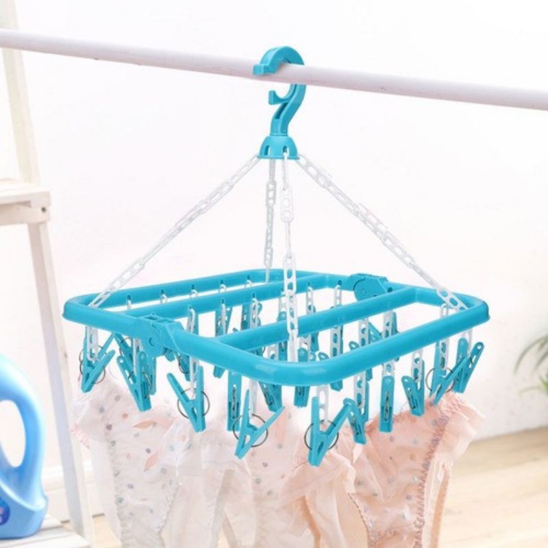 Móc Chùm Phơi Quần Áo, Đồ Baby, Đồ Nhỏ 32 Kẹp Có Thể Gấp Gọn