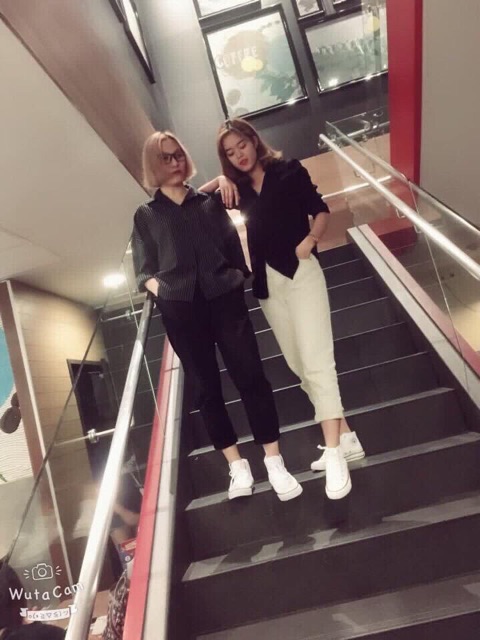 Áo Sơ mi oversize tay dài trắng / đen không túi.