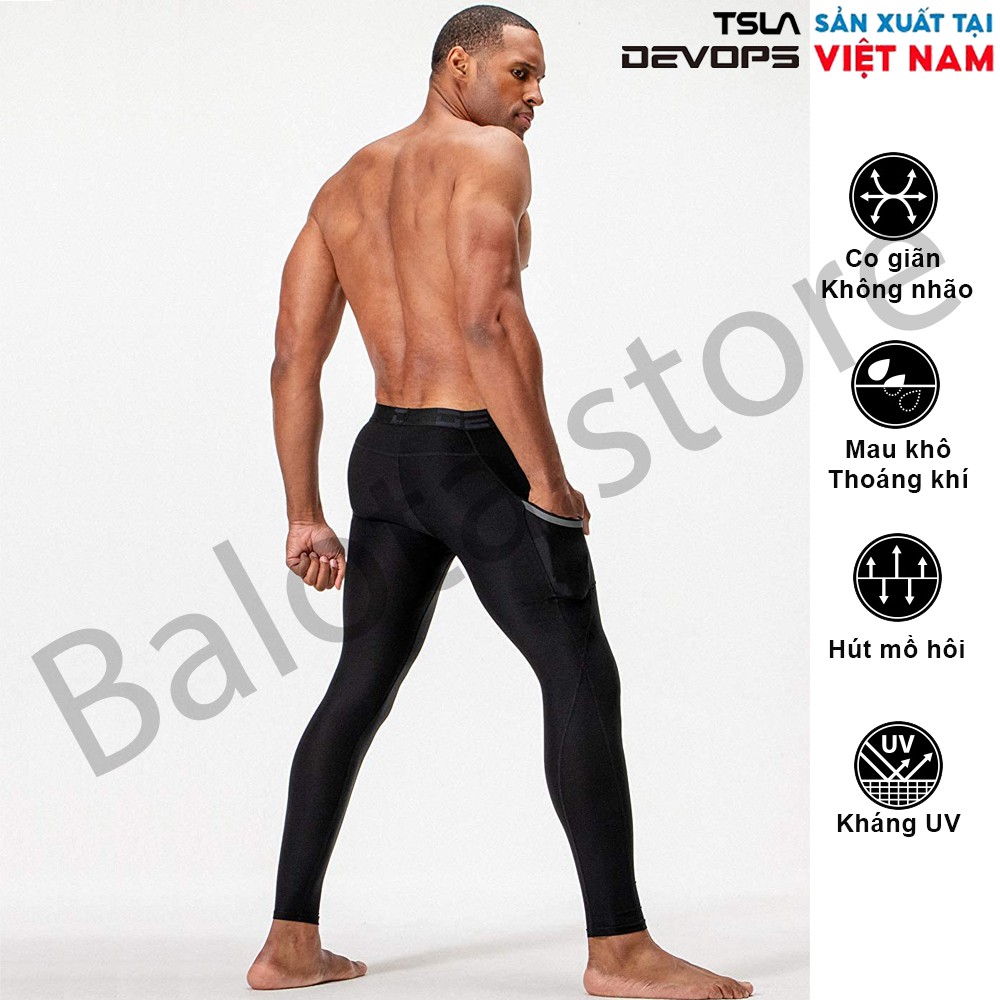 Quần legging nam DEVOPS có túi form ôm người, chất vải co giãn 4 chiều phù hợp với anh em chơi thể thao, gym, chạy bộ...