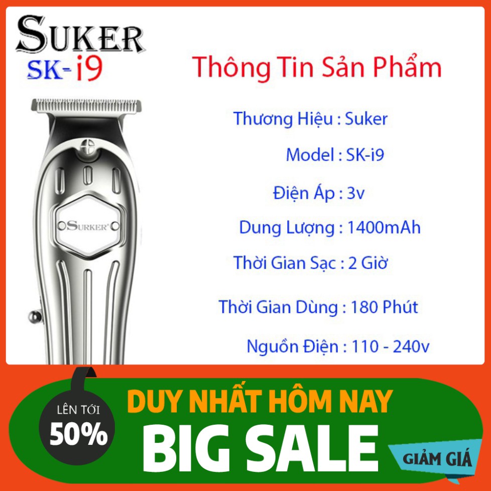 Tông đơ cạo trấn viền Suker-i5 + i9 máy êm thiết kế cực bắt mắt