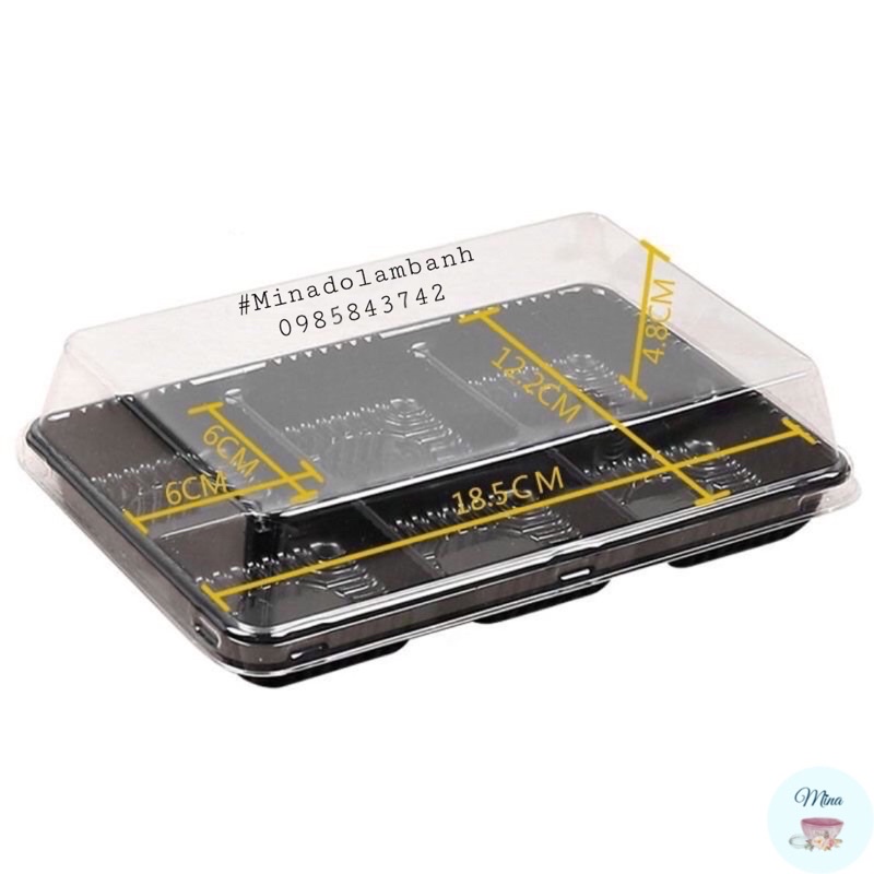 Hộp nhựa 6 ô vuông đựng bánh HT530 - 10 chiếc