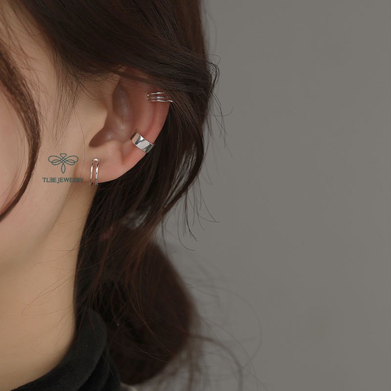 Khuyên tai bạc nữ TLEE kẹp vành set 3 mẫu basic TleeJewelry B0116