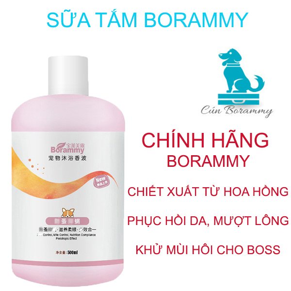 Sữa tắm cho chó mèo BORAMMY dưỡng chất hoa hồng nuôi dưỡng lông loại 500ml