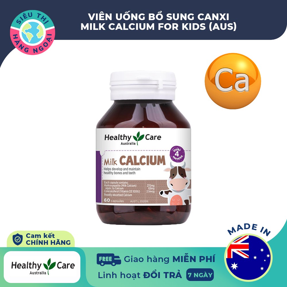 Viên uống Milk Calcium Healthy Care Bổ sung Canxi cho Trẻ Trên 4 tháng tuổi Hộp 60 viên