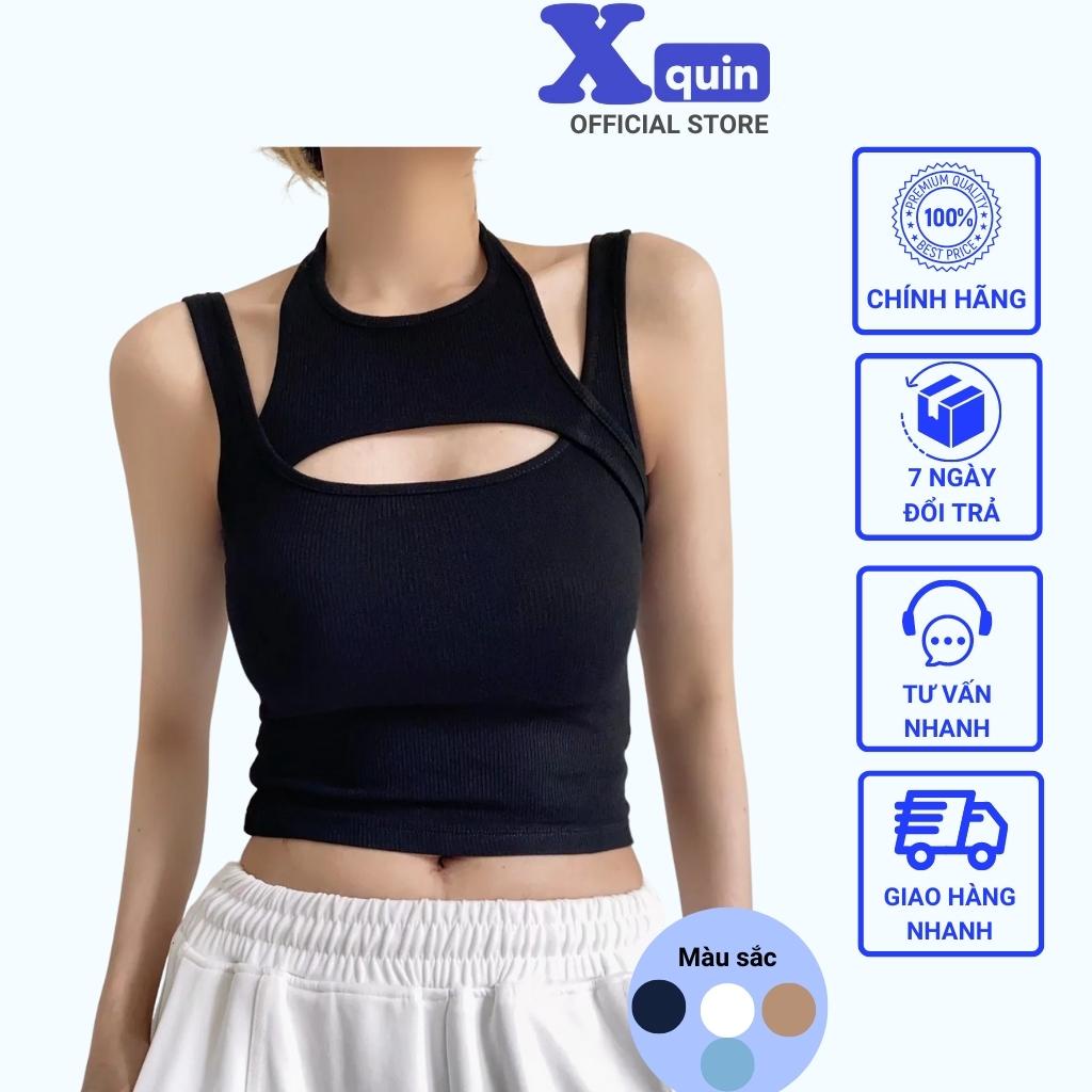 Áo ba lỗ nữ cổ giả yếm Xquin, áo croptop 3 lỗ ôm body chất thun gân mềm mịn