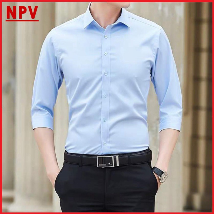 Áo sơ mi nam dài tay NPV cổ bẻ, áo sơ mi trắng vải lụa nến không nhăn không xù vnn | BigBuy360 - bigbuy360.vn