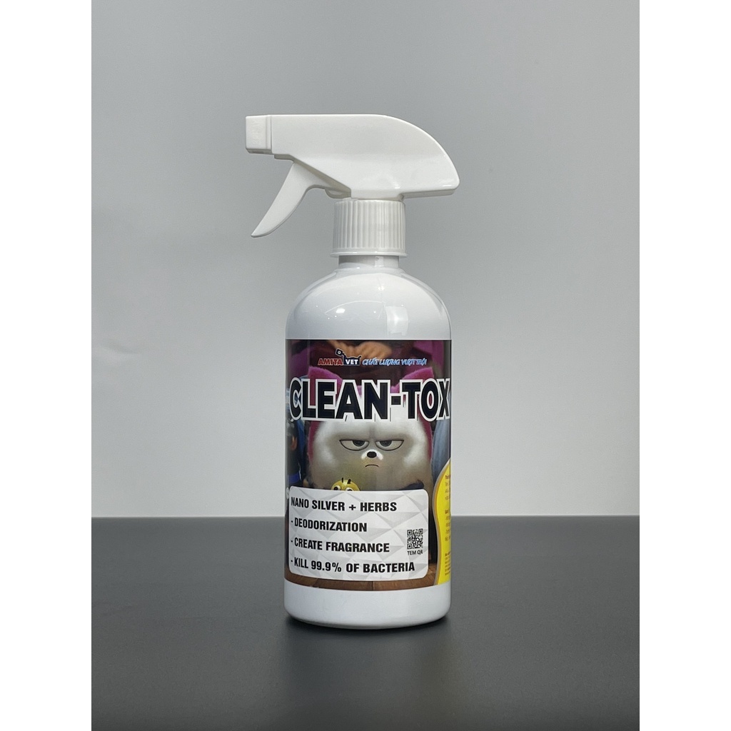 Xịt mùi hôi chó mèo Clean Tox giúp môi trường sạch sẽ thơm mát chai 500ml từ AMITAVET giúp thú cưng khỏe mạnh