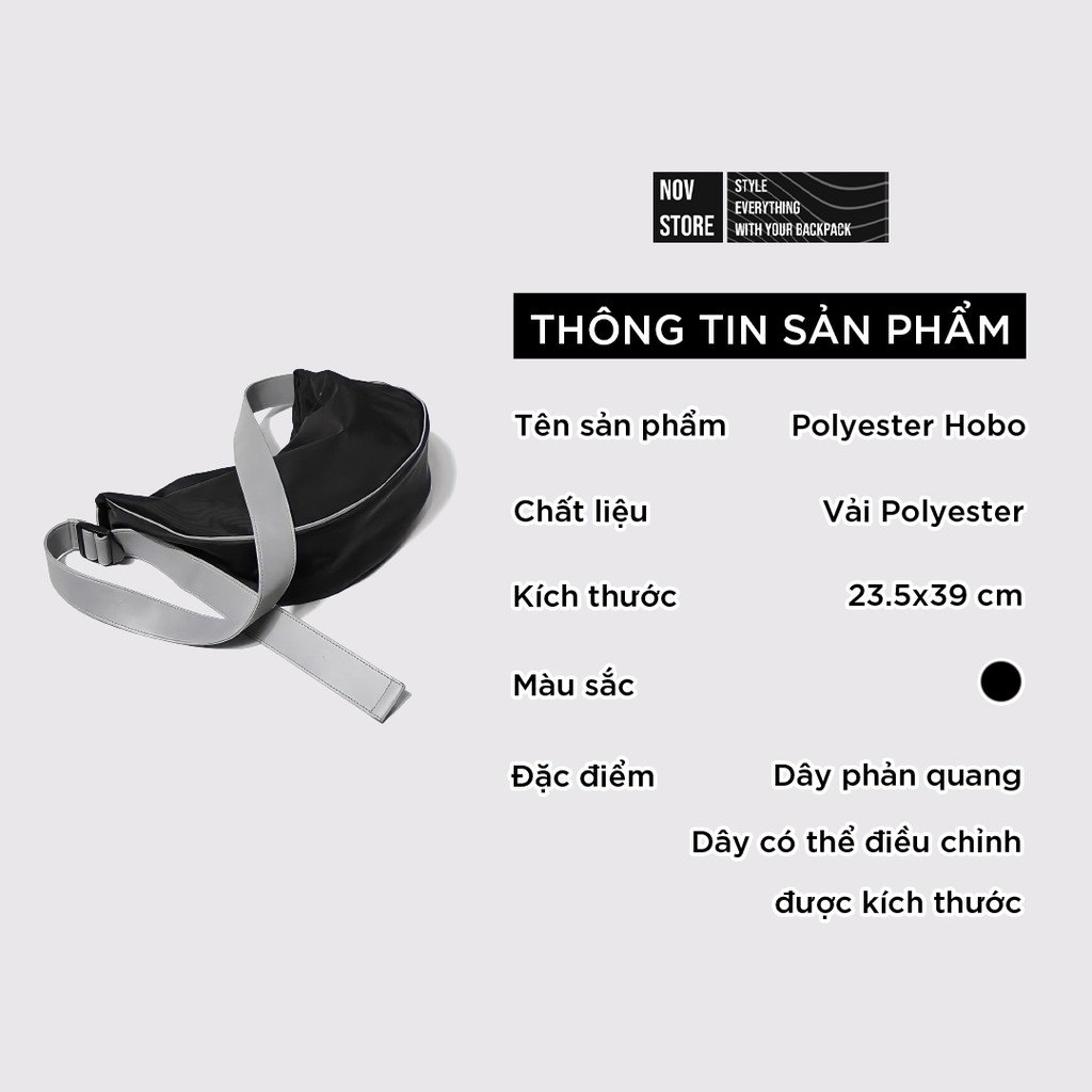 Túi vải đeo chéo phản quang, quai đeo bản to chống thấm nước phù hợp với cả nam và nữ - Polyester Hobo novstore Bag