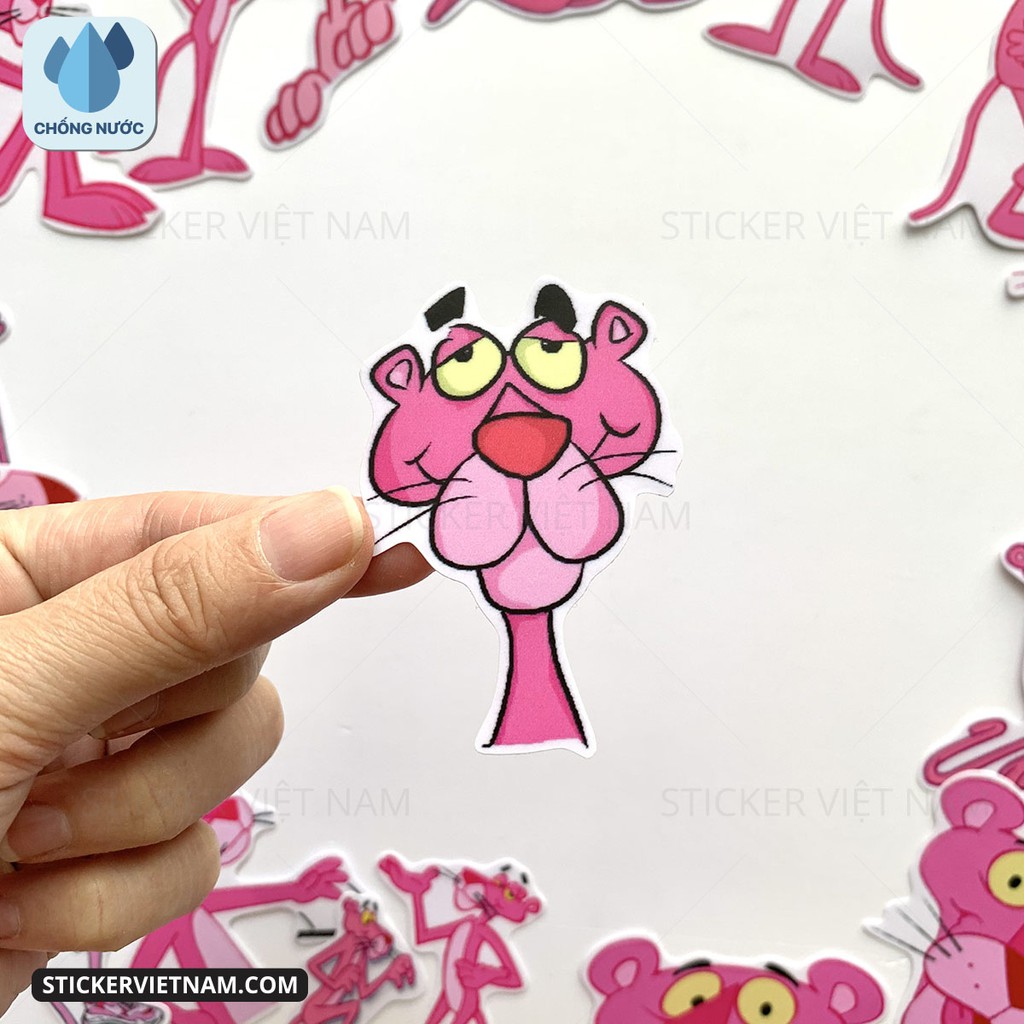 Bộ sticker Báo Hồng - Pink Panther decal hình dán chống nước trang trí xe, laptop, nón bảo hiểm