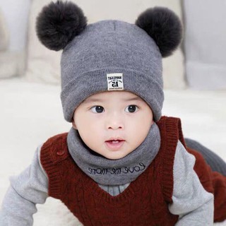 COMBO mũ len 2 cục bông( QUẢ BÔNG) kèm khăn quàng cổ giữ ấm  cho bé kiểu dáng thời trang MẪU MỚI