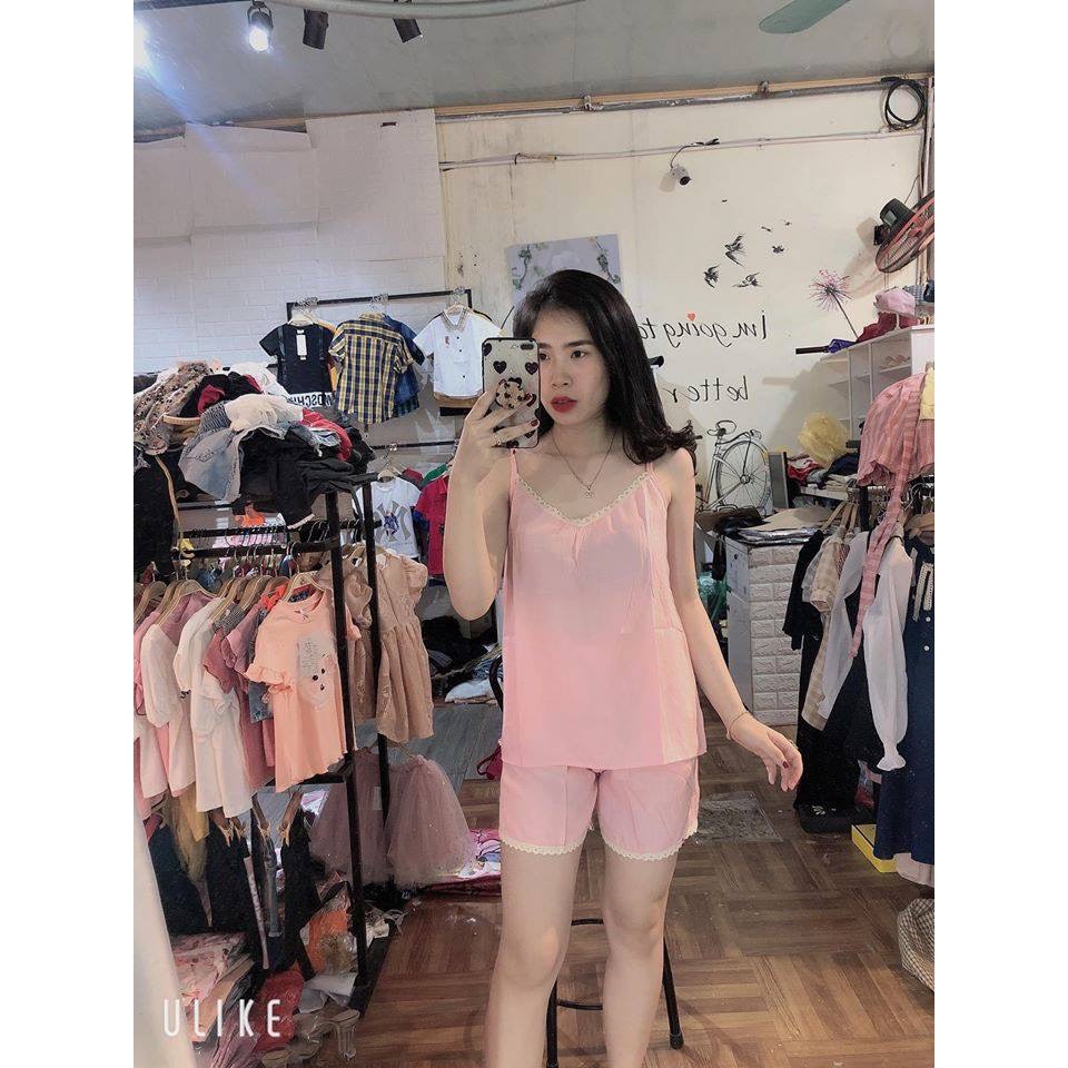 Đồ Ngủ Nữ 2 Dây Đũi - Áo 2 Dây Viền Diềm Màu Đỏ - Quần Đùi - Mút Ngực - Mặc Thoáng Mát - Không Nhăn Nhàu, Không Xổ Lông | BigBuy360 - bigbuy360.vn