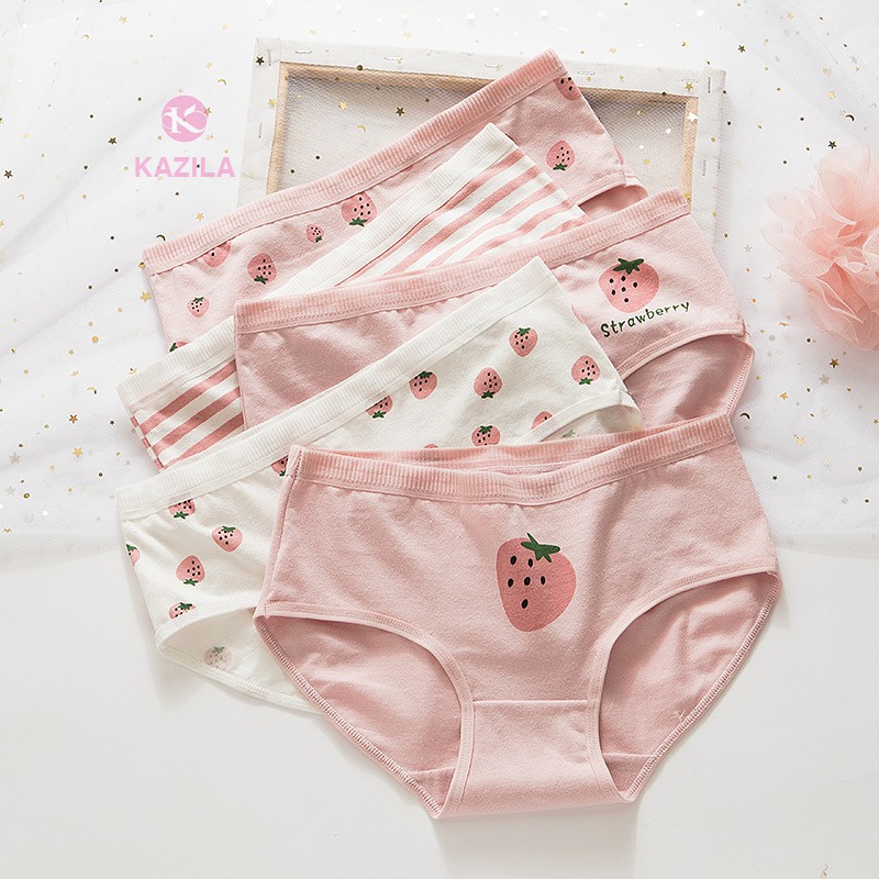 Quần lót nữ trắng hồng hình quả dâu dễ thương, quần lót cotton xuất Nhật Kazila QLH72 | BigBuy360 - bigbuy360.vn