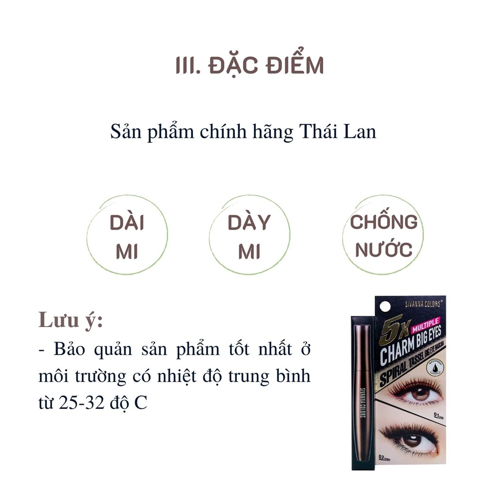 (Hàng chính hãng) Mascara Sivanna 5X Multiple Charm Big Eyes dày mi, dài mi Thái Lan