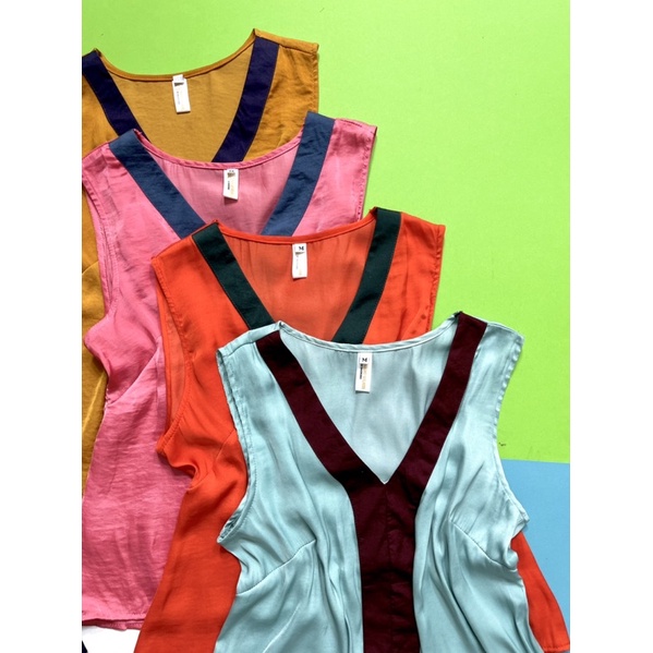 Bộ lụa đùi phối nẹp mặc nhà không tay Infashion