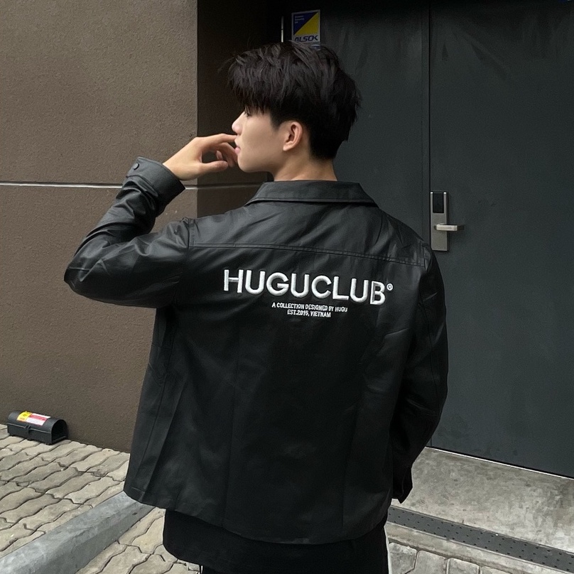 Áo khoác da nam thời trang HUGU Minima Leather Jacket chất da PU cao cấp màu đen