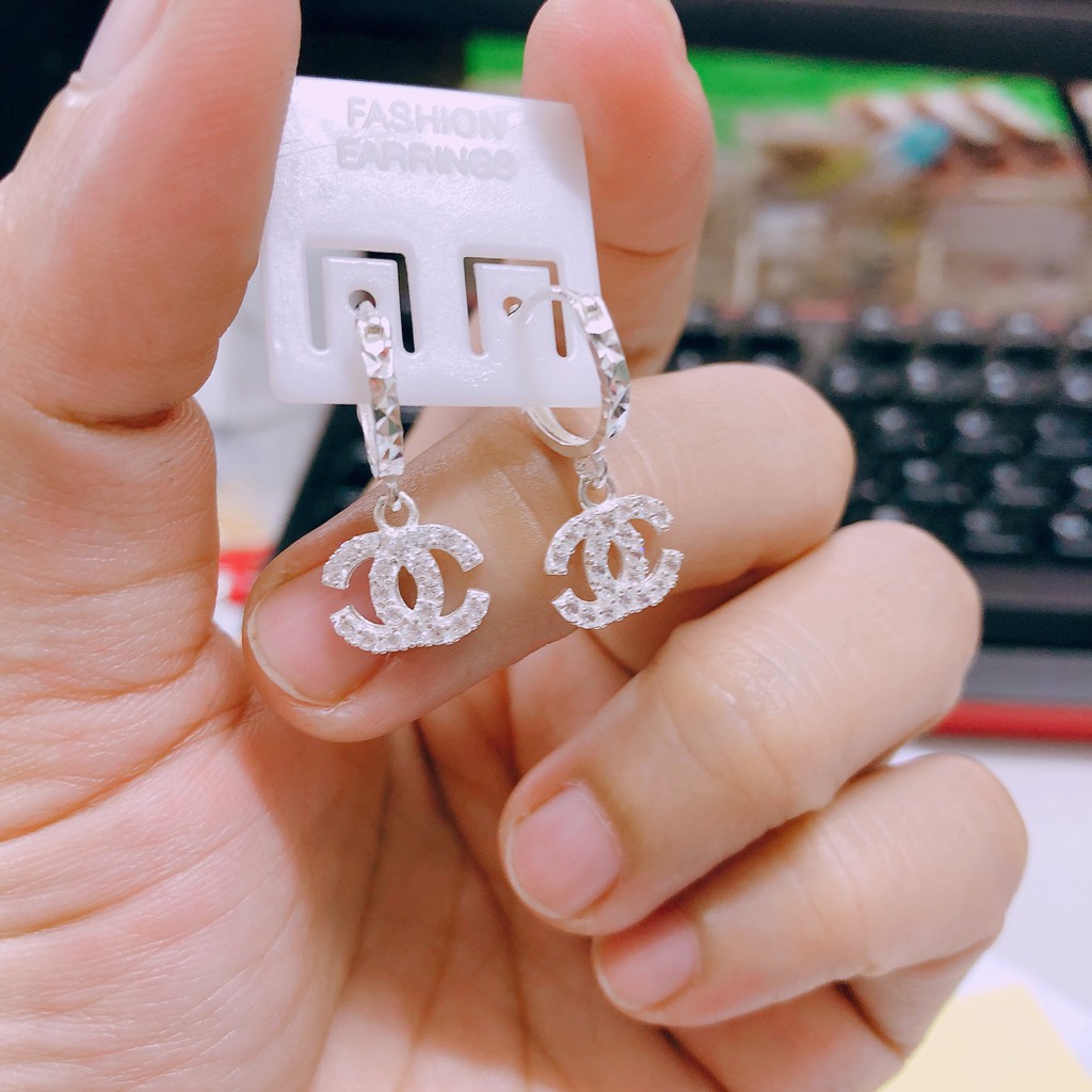 Bông tai bạc ta Bibi, khuyên vòng tròn treo chữ X gắn đá nhỏ xinh xắn