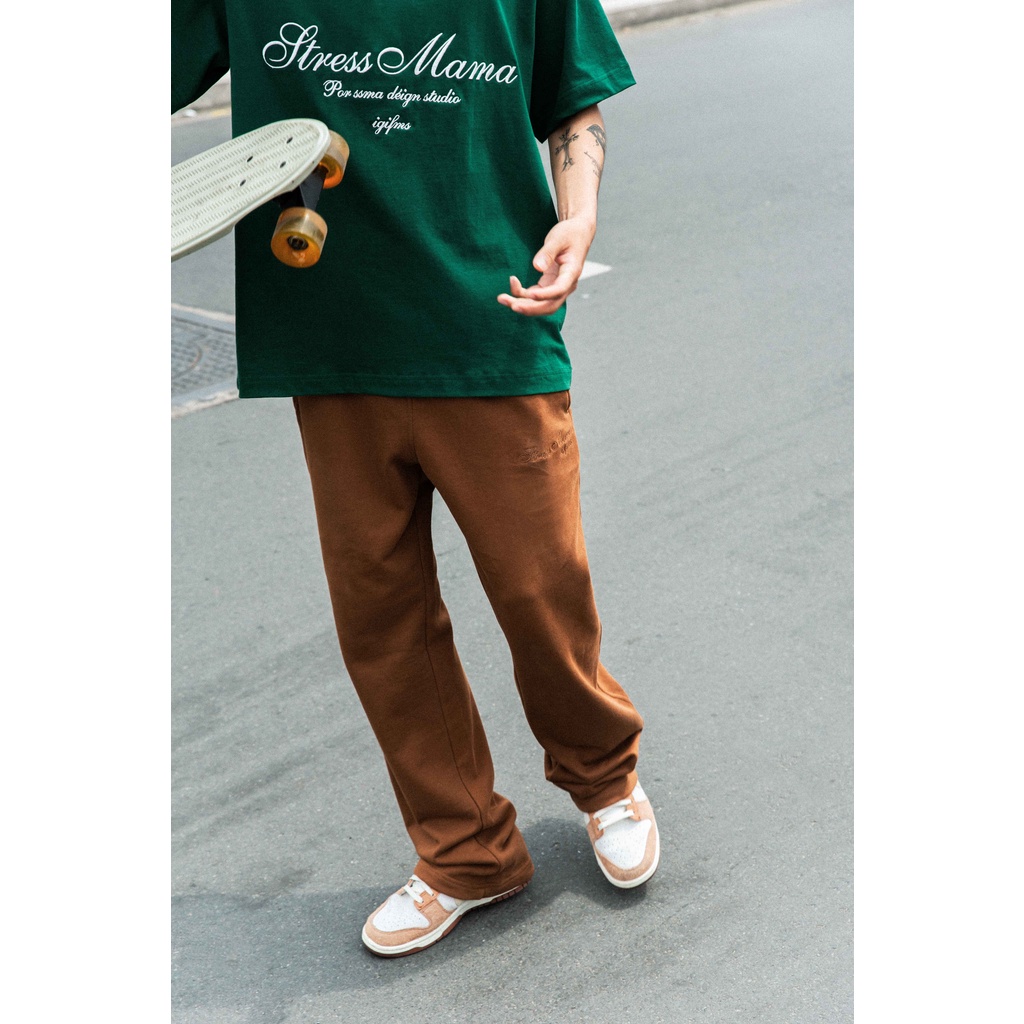 Quần dài 365 SEASONAL TRACK PANTS - BROWN màu nâu, nỉ chân cua cotton 100% 440GSM