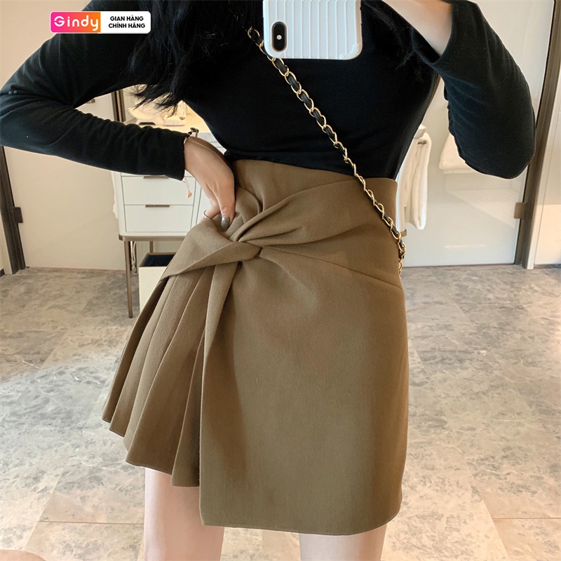 Chân váy nữ công sở chữ A GINDY dáng ngắn phối nơ xếp ly vạt lệch thời trang hàng thiết kế thời trang nữ V20021 | BigBuy360 - bigbuy360.vn