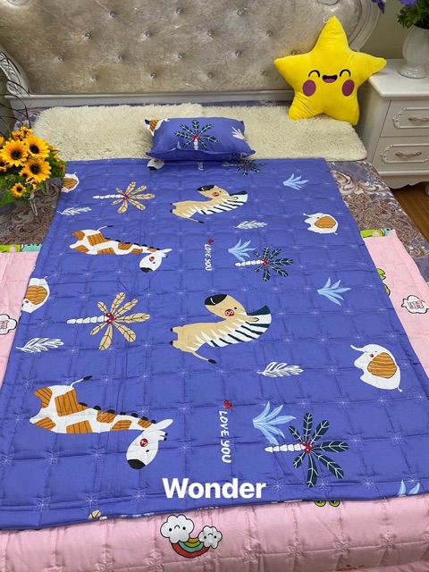 Bộ Chăn Gối Trẻ Em Cotton 100% Chăn Hè Trần Bông 110x140cm, Gối 33x48cm kèm ruột bông siêu mềm