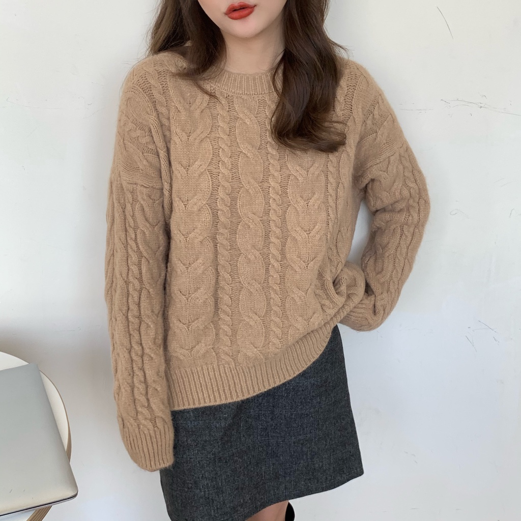 Áo len đỏ nữ Áo len giáng sinh noel cổ tròn áo sweater thu đông phong cách Hàn Quốc dệt kim