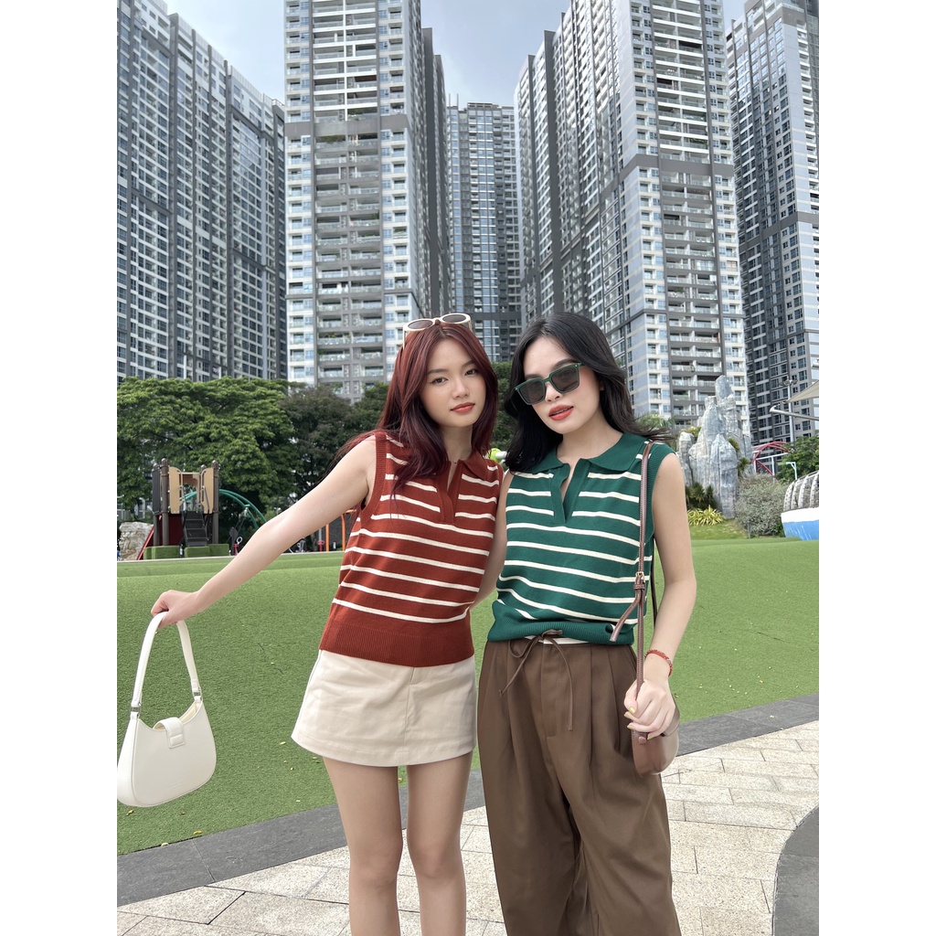 Áo thun len không tay cổ gập NOMIE TOP