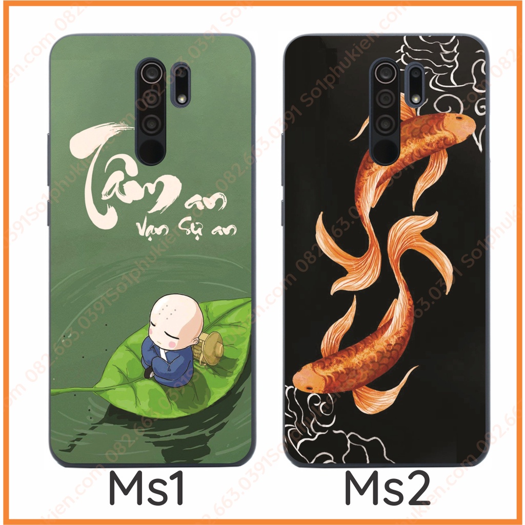 Ốp lưng Xiaomi Redmi 9 hình cá koi, thư pháp đẹp