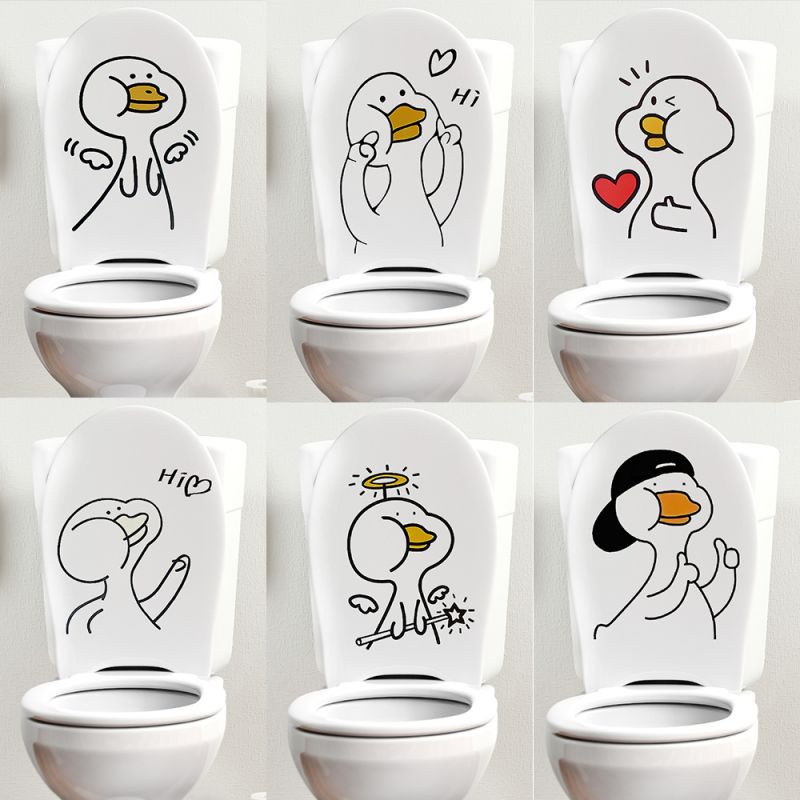 1 Miếng Dán Toilet Bằng PVC Tự Dính Chống Nước Hình Vịt Hoạt Hình Sáng Tạo Trang Trí Phòng Tắm